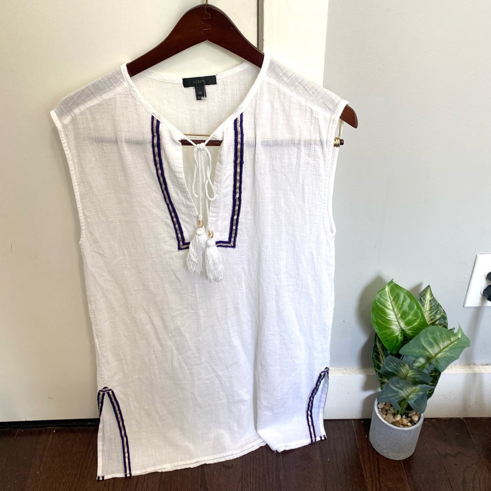 NEW J. Crew White Boho Tassel Shift Sleeveless Dress Size XS